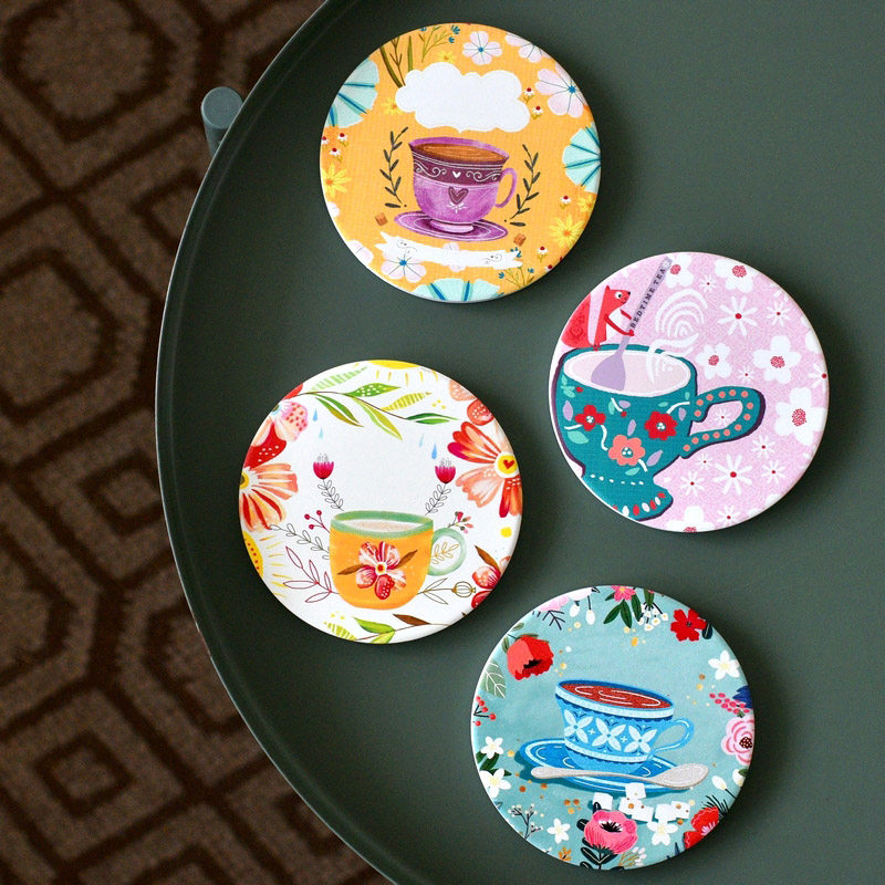 博雅家原创设计陶瓷复古杯垫插画风咖啡杯隔热垫桌面防磨圆形杯托
