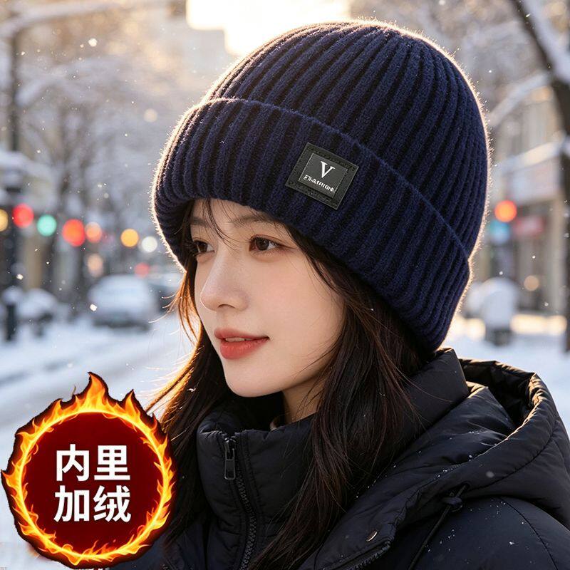 秋冬季套头帽子加绒加厚男士骑行针织帽护耳保暖防寒防风中老年帽
