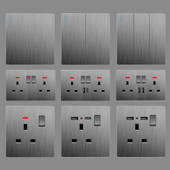 拉丝灰 冷气热水曲架家用暗装 13a英式 电制插座usb带typec开关面板