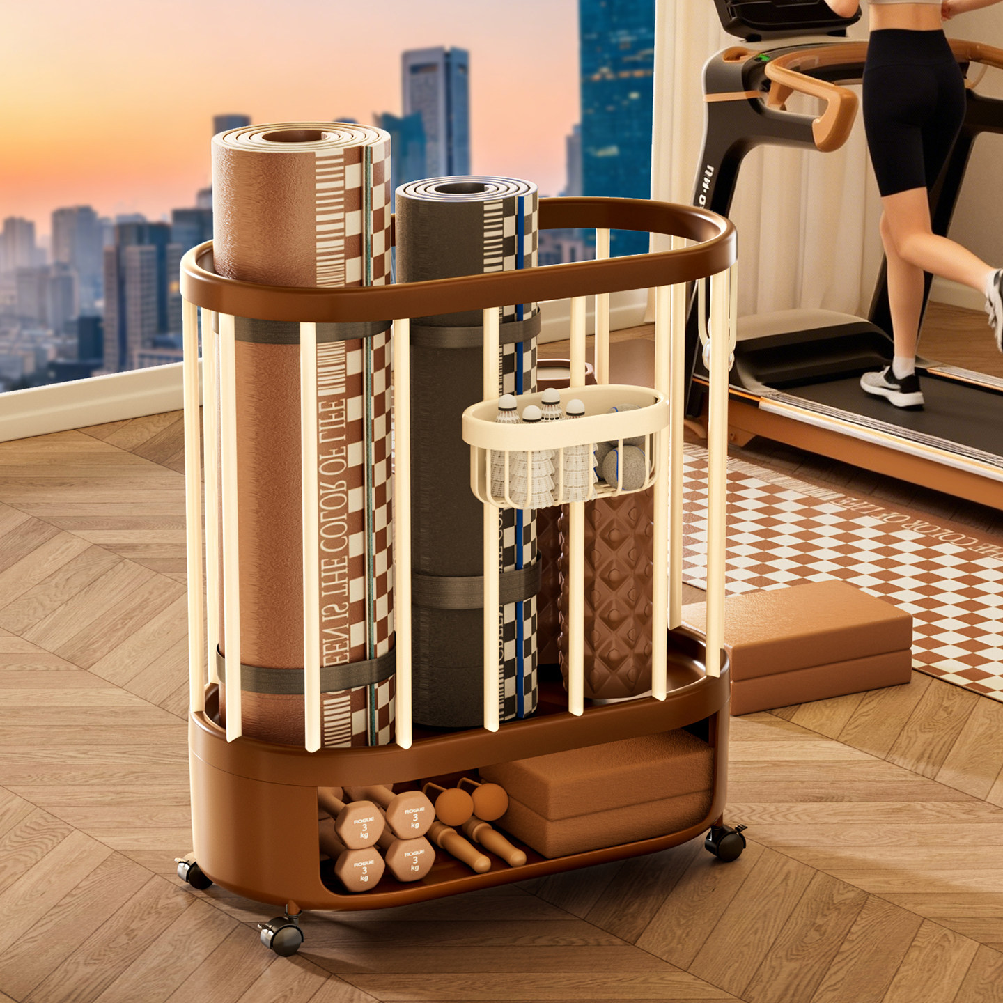 瑜伽垫收纳筐家用健身器材置物收纳架篮球哑铃运动工具整理神器,收纳整理,运动器材收纳用具,淘宝优惠券,粉丝福利购,淘宝优惠卷