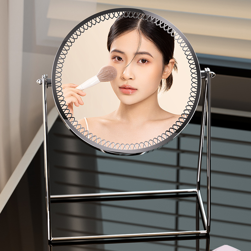 轻奢化妆镜高清台式镜子梳妆台高级感双面美妆镜学生宿舍化妆镜子