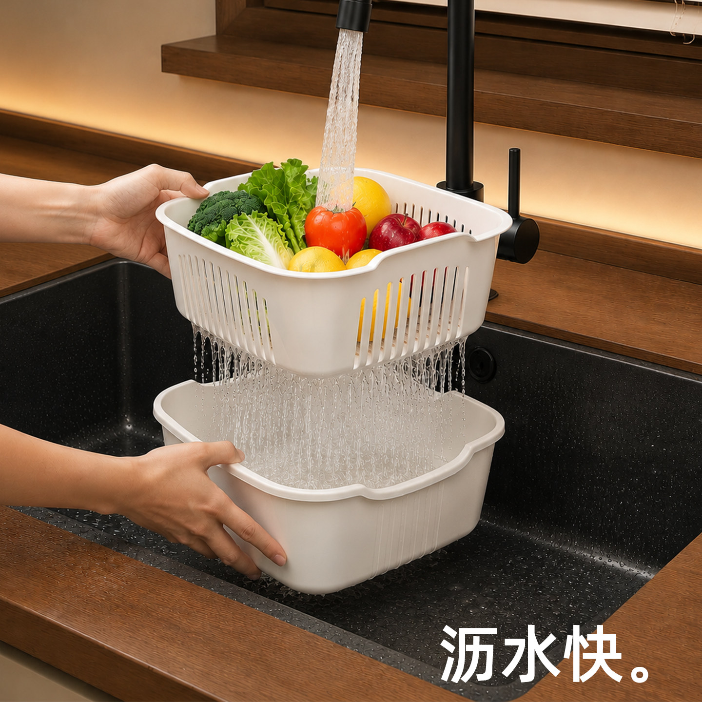 沥水篮洗菜盆双层加厚滤水盘图片