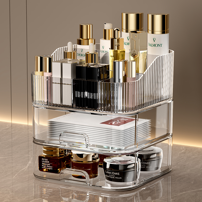 化妆品收纳盒抽屉式桌面置物架梳妆台化妆刷口红护肤品分隔置物盒