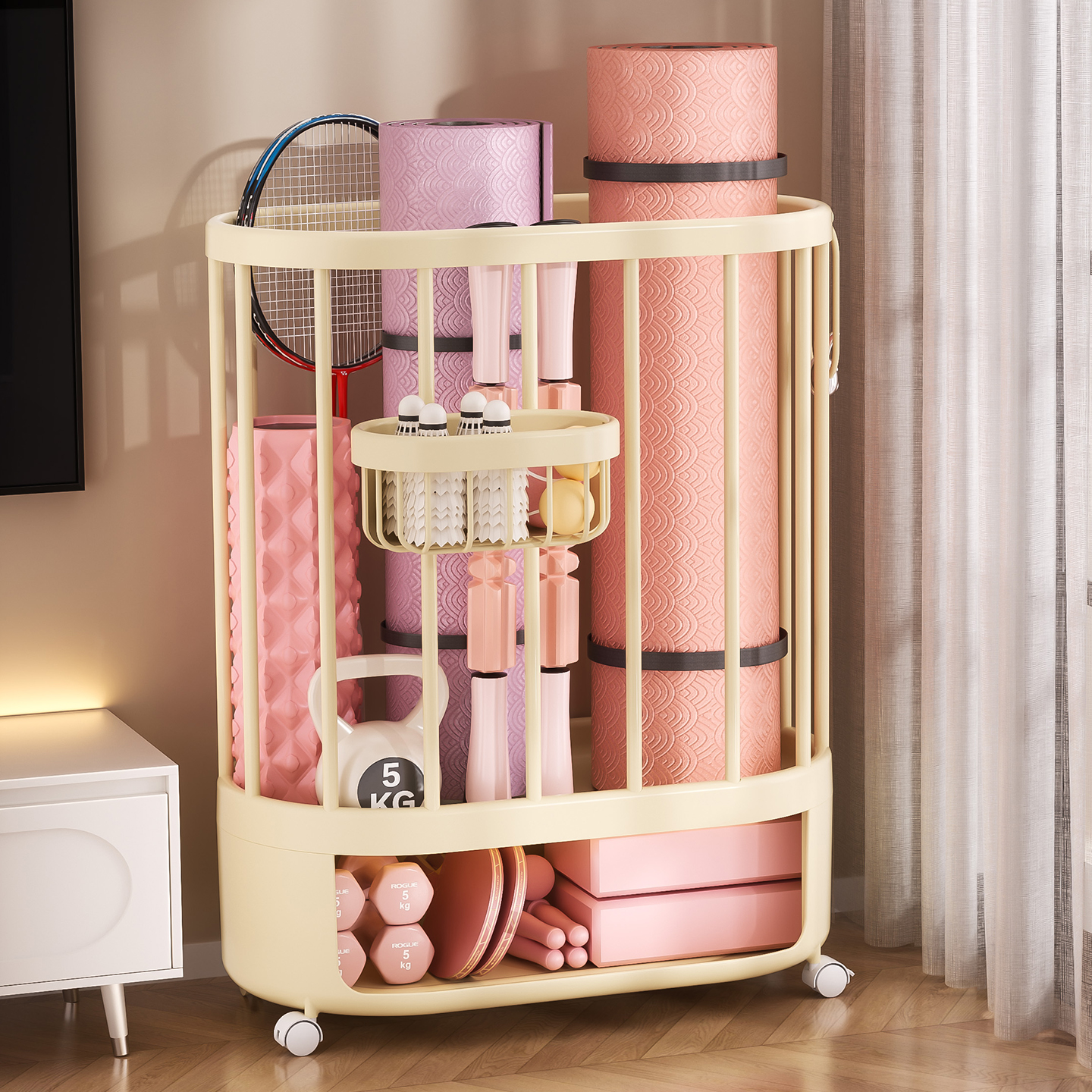 瑜伽垫收纳筐健身器材收纳架