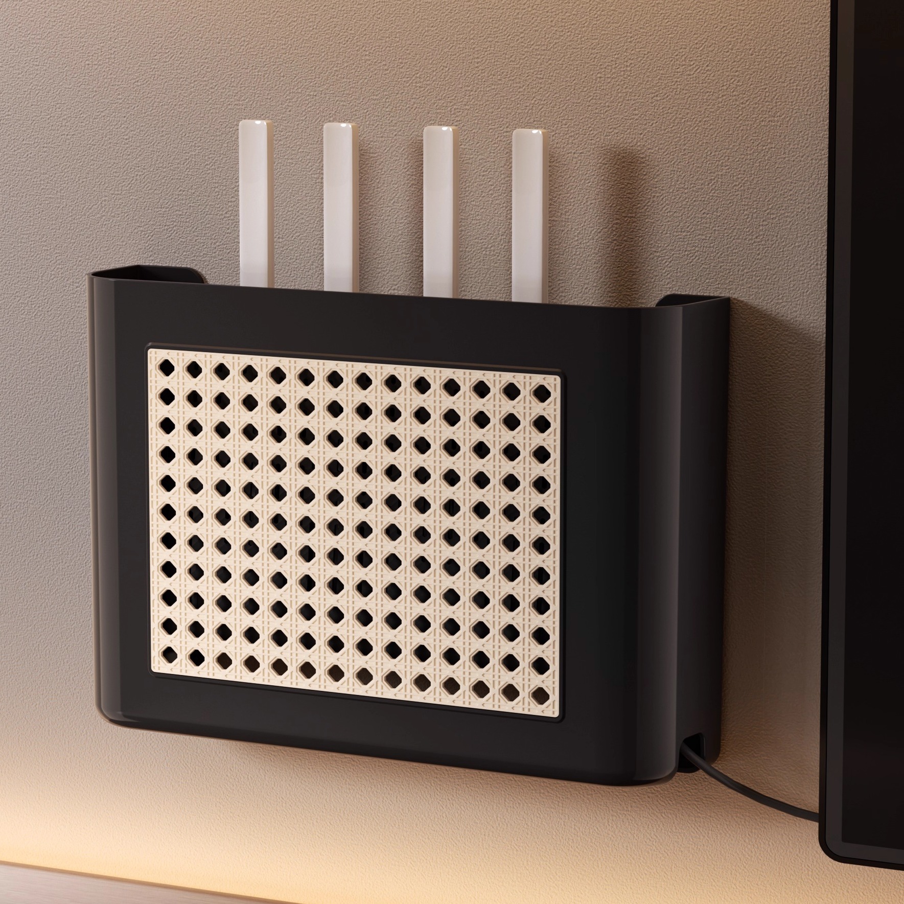 中古风WiFi路由器收纳盒壁挂电视柜机顶盒置物架墙上理线遮挡神器