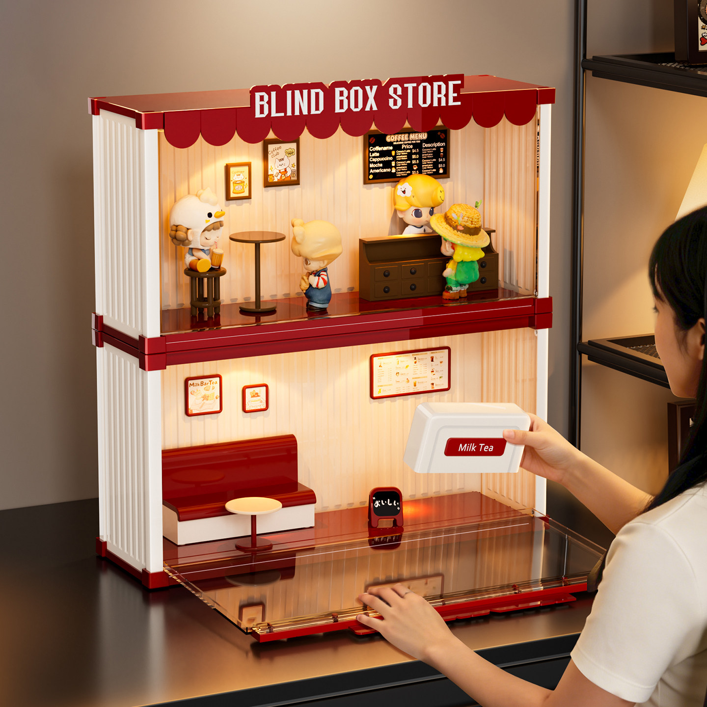 桌面收纳盒微缩场景手办diy造景盒子潮玩模型公仔盲盒收纳展示架
