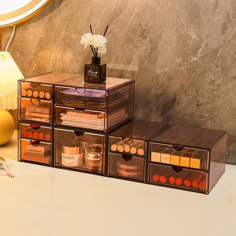 kaman化妆品收纳盒桌面抽屉式亚克力置物架梳妆台面膜口红储物盒
