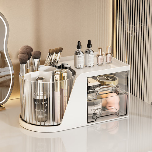 旋转化妆刷收纳筒梳妆台桌面收纳化妆品口红护肤品笔筒分格置物架