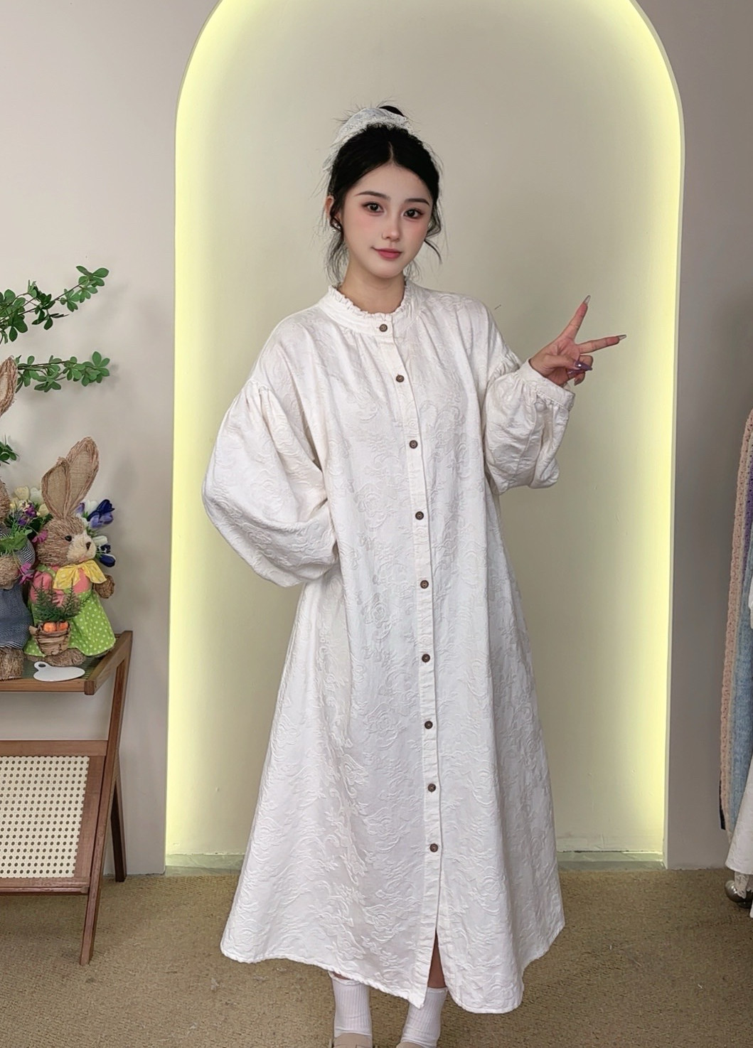 珈禾「棉麻提花连衣裙打底裙」