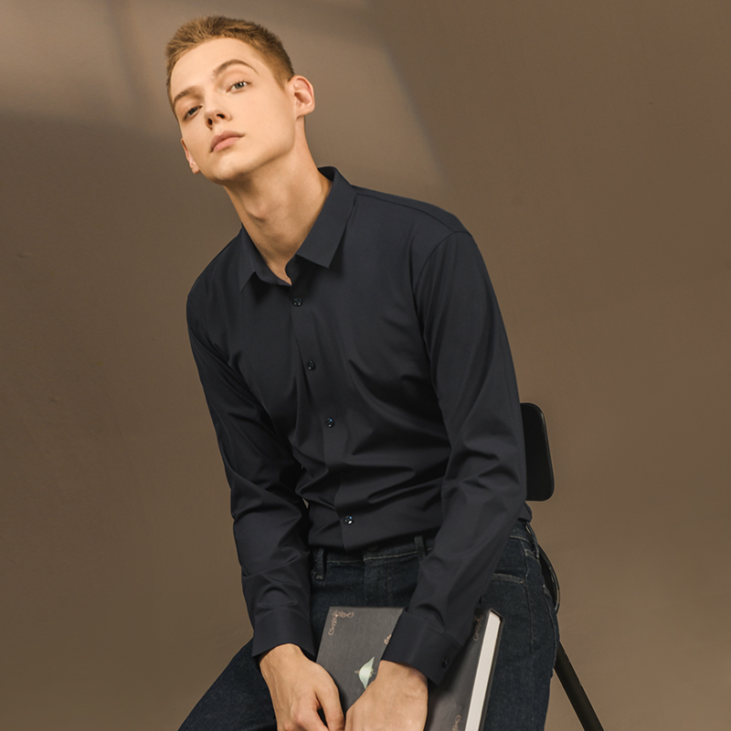 澳嘉长袖弹性抗皱柔顺针织衬衫