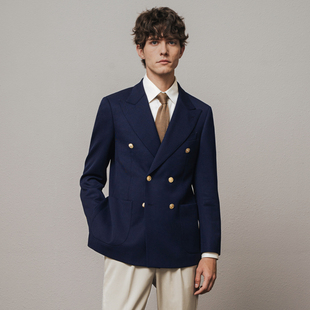 男双排扣海军蓝加厚商务结婚秋冬西服外套 澳嘉羊毛西装 布雷泽
