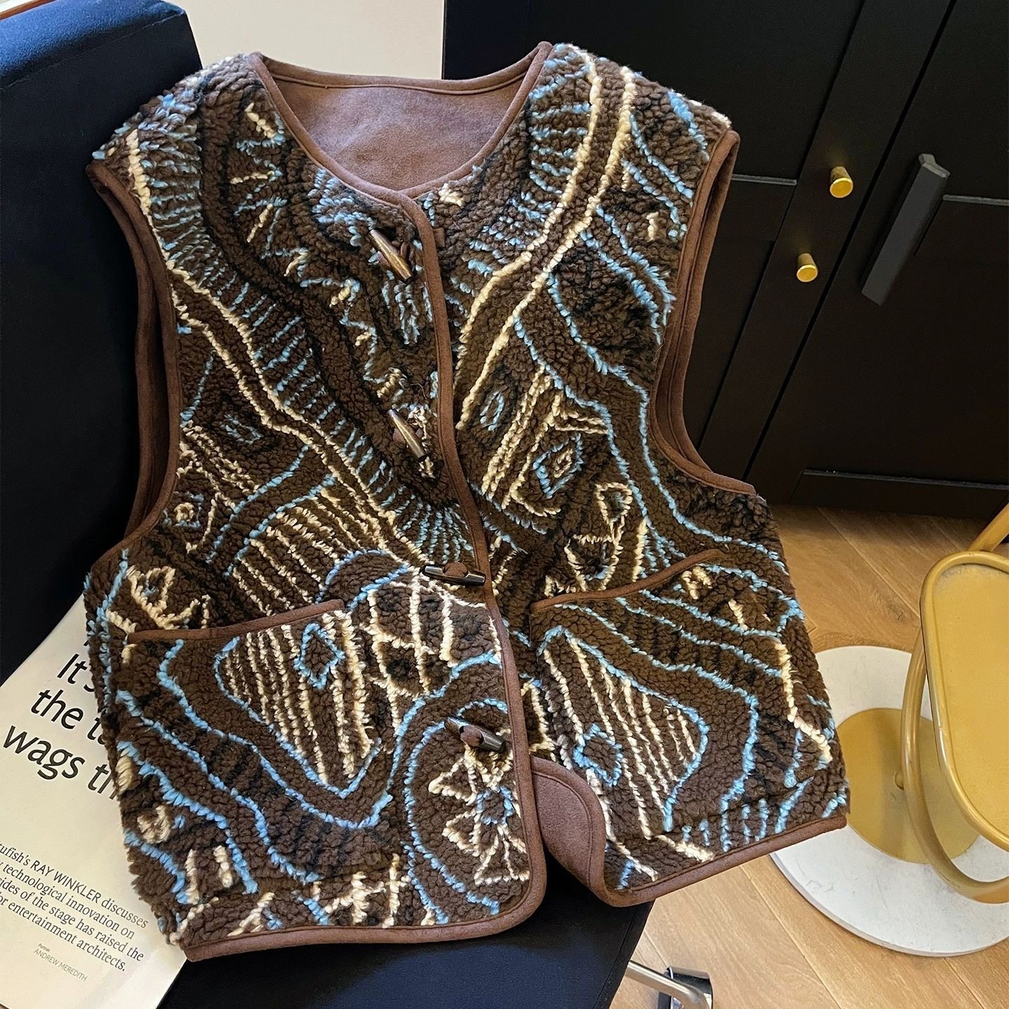 咖色复古摇粒绒加厚马甲女秋冬休闲小个子高级感坎肩外套马夹上衣