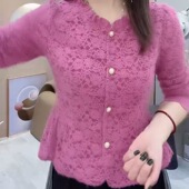 气质蕾丝衬衫 打底衫 女秋冬新款 显瘦长袖 甜美减龄洋气上衣 修身 法式