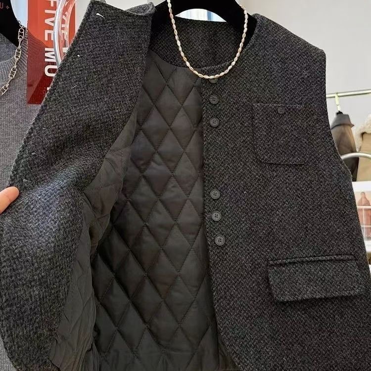 高品质夹棉毛呢马甲外套
