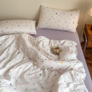 A类母婴级软糯波点全棉双层纱四件套少女心学生宿舍纯棉柔软3件套