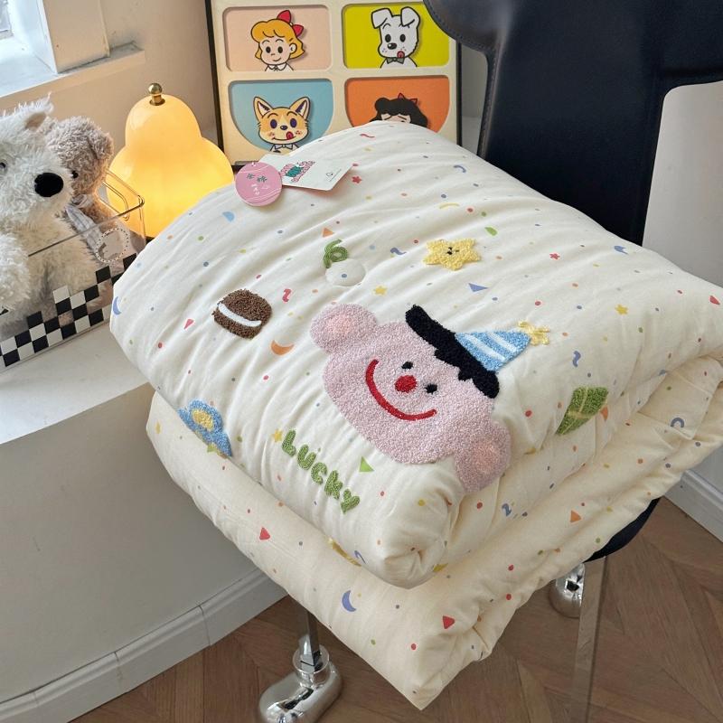 A类全棉双层纱纯棉贴布绣皱皱纱双人春秋夏被儿童被子学生单人被