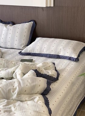 ins海盐系花边绗缝夹棉防滑床盖三件套搭配同款被套床盖四件套