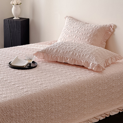 高级感法式公主风天丝棉床盖三件套夏季绗缝夹棉加厚床单不移位