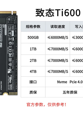 致态Ti600固态硬盘 M.2  NVMe PCIe4.0五年质保 工包