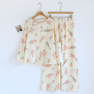 中式双层棉纱长袖长裤睡衣套装秋季女款2026新款纯棉家居服春秋天