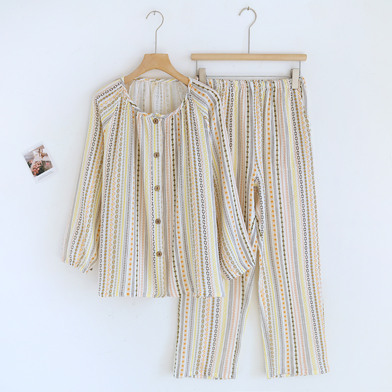 女纯棉睡衣家居服套春秋夏季薄款