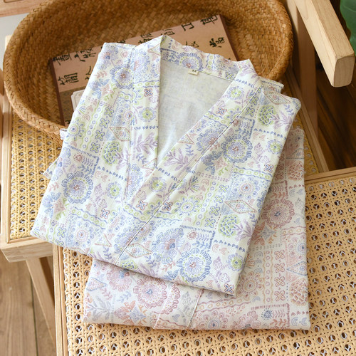 纱布睡袍家居服睡衣春秋夏季宽松