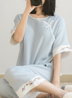 春夏睡衣女纯棉纱布中国风