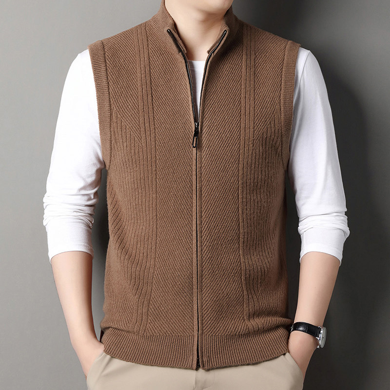 恒源祥新款羊绒衫男马甲拉链加厚秋冬羊毛衫男士背心爸爸毛衣开衫