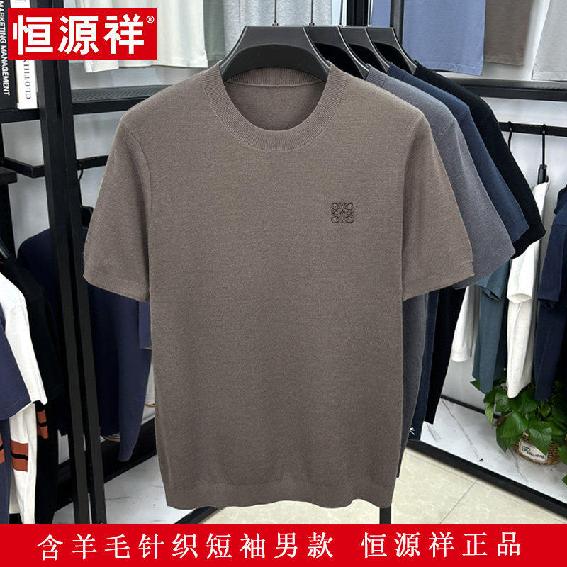 恒源祥2025新款春秋男士针织短袖t恤半截袖含羊毛衫打底上衣男款
