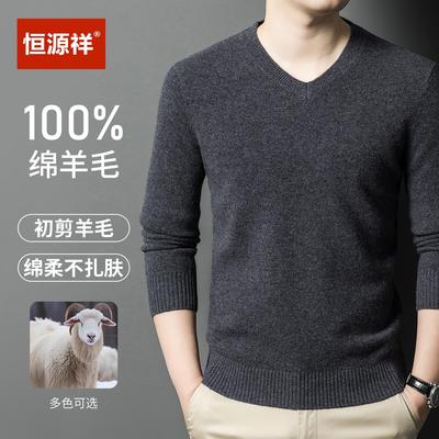 恒源祥100纯羊毛衫男V领