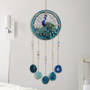 孔雀太阳捕手玛瑙片水晶捕梦网挂件空中阳台墙上亚克力装饰品吊饰