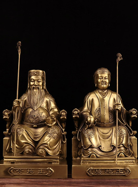 铜土地公婆神像摆件纯铜坐龙椅土地财神铜像大号家用供养福德正神