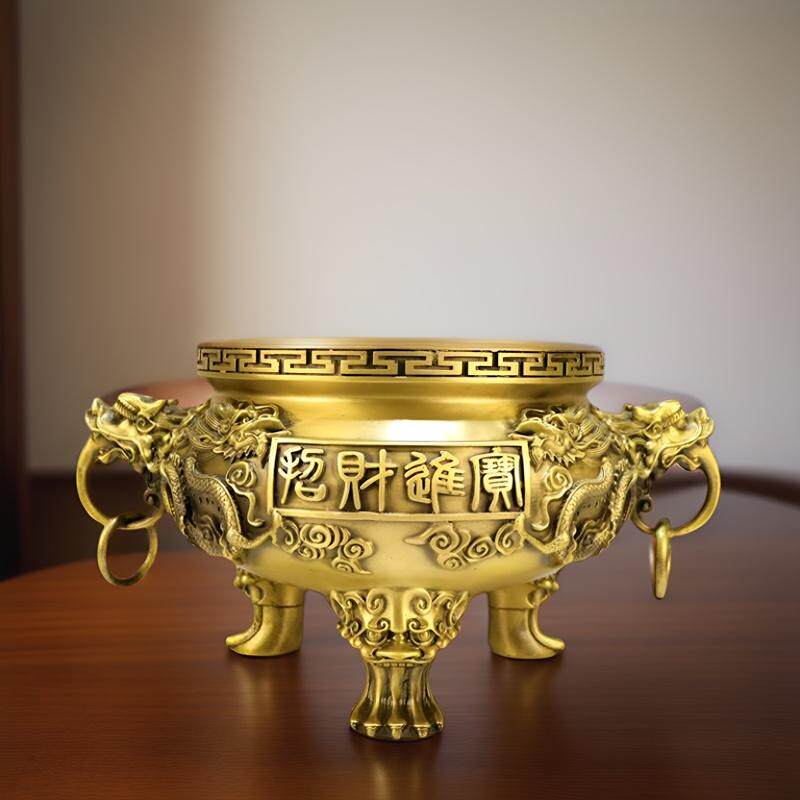特大号纯铜招财进宝香炉 精工龙头香炉三足九龙香炉九龙盆 招财运