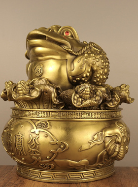 铜金蟾摆件黄铜三足金蟾蜍纯聚宝盆开业礼品三脚金蝉新中式装饰品