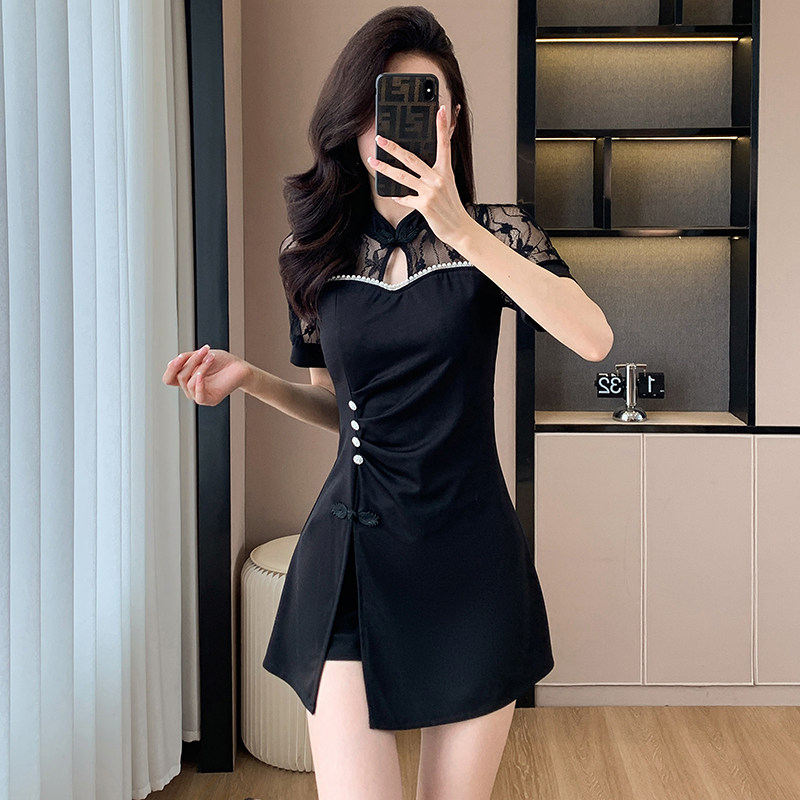 改良旗袍工作服夏季新款spa养生馆技师足疗酒店制服性感气质套装