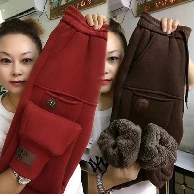 高腰羊羔毛哈伦裤加绒加厚卫裤女