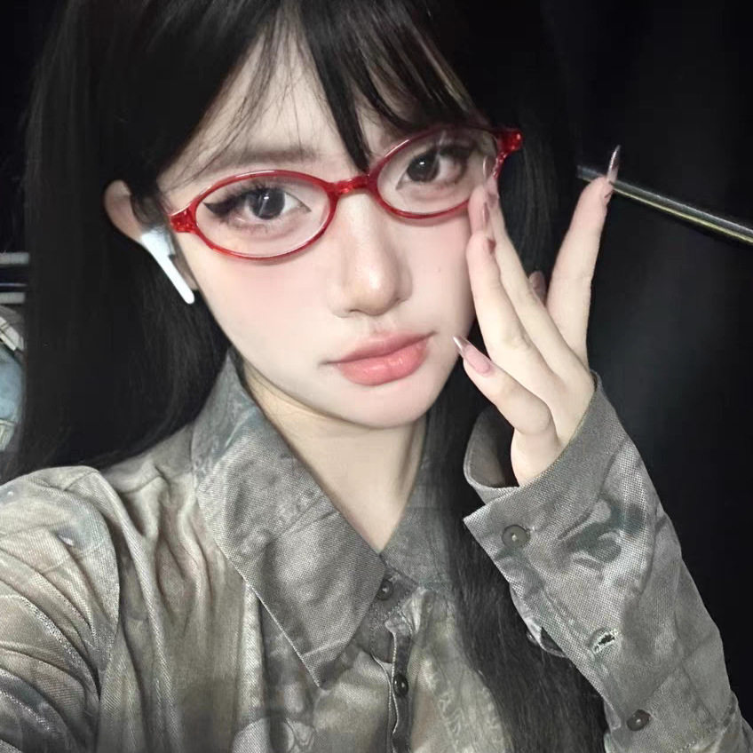 二次元蓝绿椭圆复古素颜红茶镜框小脸拍照平光镜近视框架女生