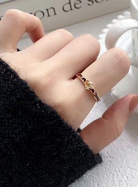 酒红爱心铜镀金开口冷淡风戒指