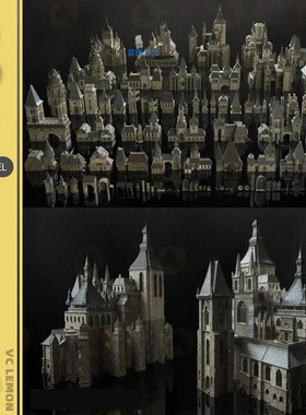 blender c4d 黑暗哥特式欧洲中世纪建筑 城堡教堂 3d模型 A277