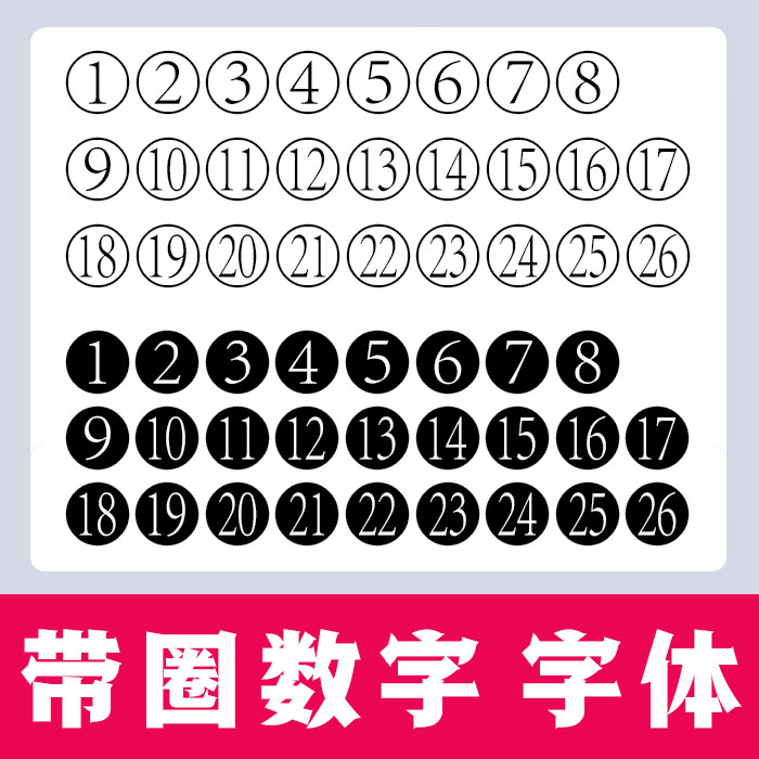 数字带圈字体直接一键输入带圈数字字体Ps Ai CDR Word字体下载包