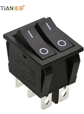 KCD8-212N KCD2船型开关15A/250V 黑色双联6脚 翘板电源开关 10个