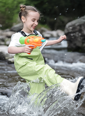 儿童全身连体下水裤赶海捕鱼防水雨裤幼儿园衣服雨鞋男女童涉水服