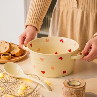 爱心汤碗餐具简约10英寸双耳特色陶瓷创意家用大容量螺蛳粉酸辣粉