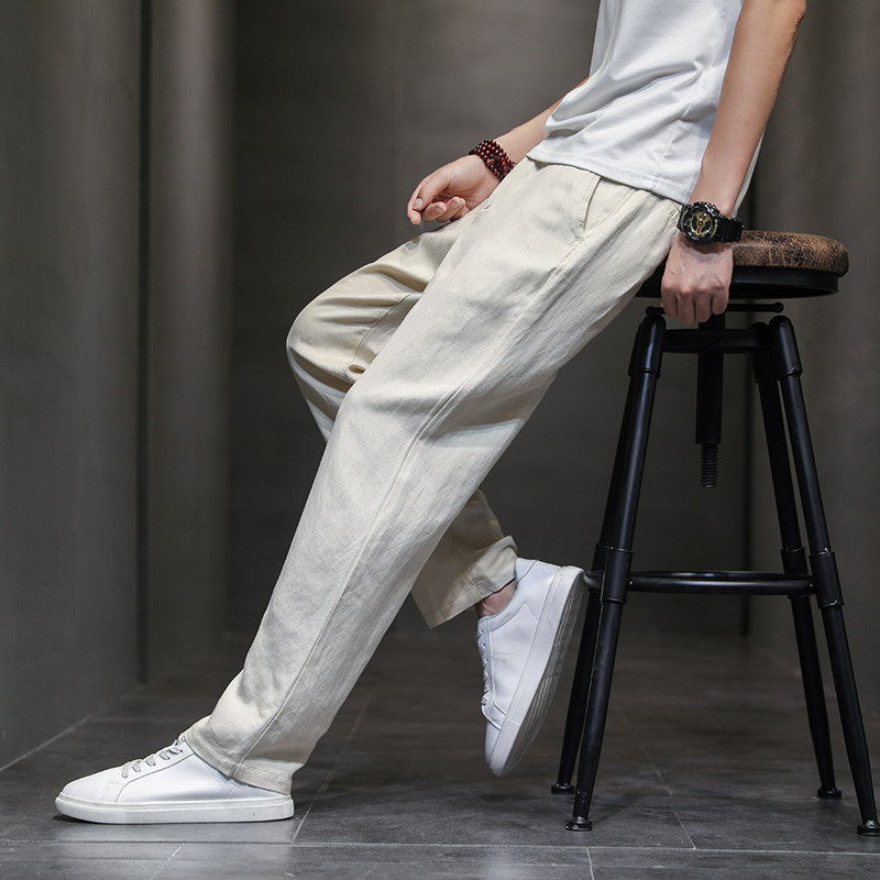 중국 스타일 남성 통기성 면화 및 린넨 바지 캐주얼 바지 여름 얇은 린넨 바지 느슨한 스트레이트 스포츠 바지 유행