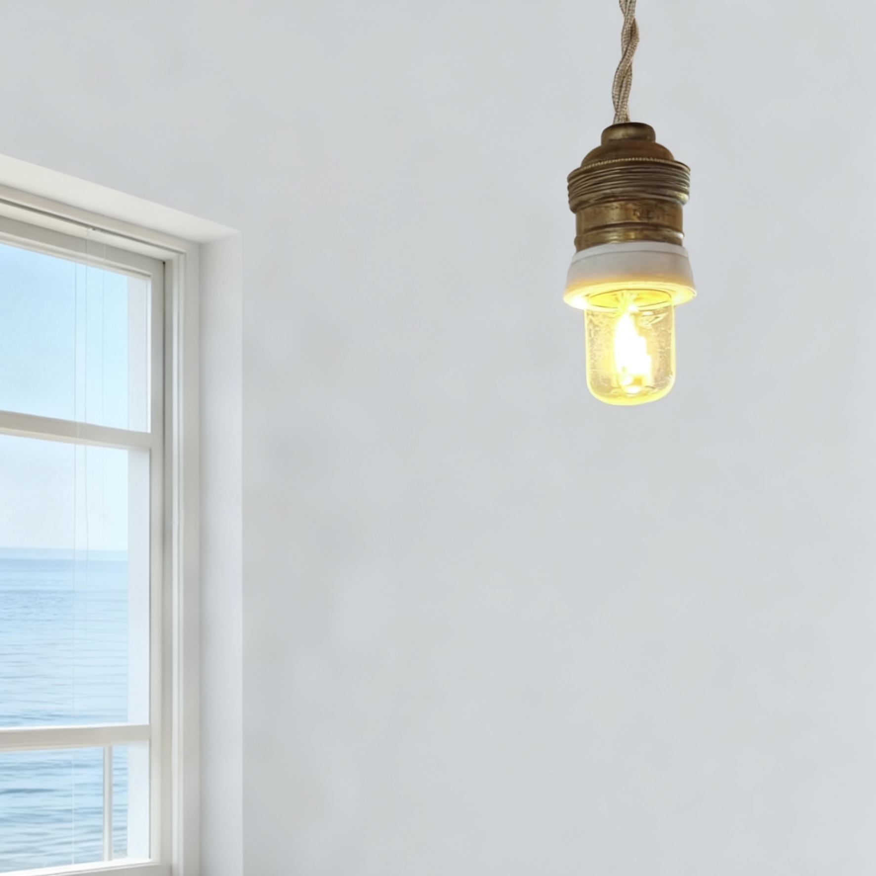 法国19中古典复古灯座螺口吊灯工业美学麻绳编织黄铜吧台玄关吊灯