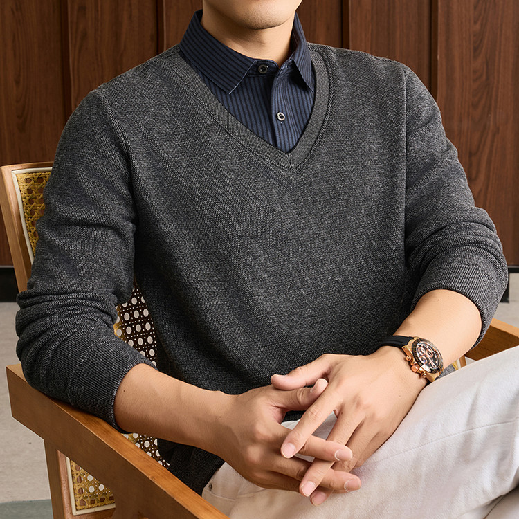 翻领常规标准涤纶假两件T恤