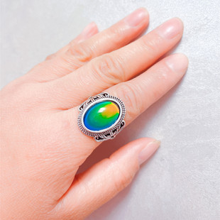 货源欧美风新款配饰 大椭圆感温变色戒指直销