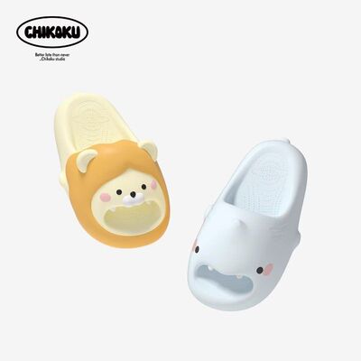 chikoku左狮右鲨可爱卡通拖鞋女夏季居家厚底静音情侣居家凉拖男