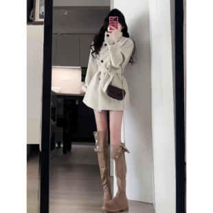 初秋新款大衣女款2025新款韩版高级感气质小个子短款收腰毛呢外套