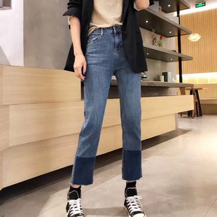 拼接撞色小个子显高显瘦烟管裤 2020春装 女九分裤 小直筒牛仔裤 新款